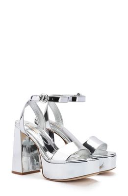 LARROUDE Dolly Metallic Ankle Strap Platform Sandal in Silver