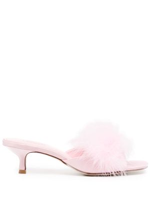 Larroude feather-detailing 40mm leather mules - Pink