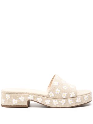 Larroude floral-embroidered 45mm mules - Neutrals