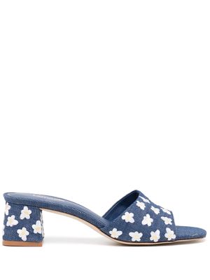 Larroude floral-embroidered 50mm leather mules - Blue
