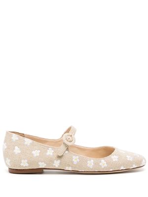 Larroude floral-embroidered leather ballerinas - Neutrals