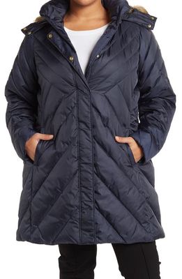 Larry Levine Quilted Chevron Puffer Hooded Jacket in Midnight