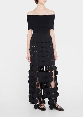 Laser-Cut Circle Layered Maxi Skirt