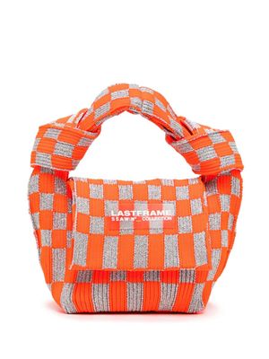 LASTFRAME Ichimatsu Obi knitted tote bag - Orange