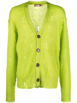 Late Checkout distressed-effect wide-ribbed cardigan - Green