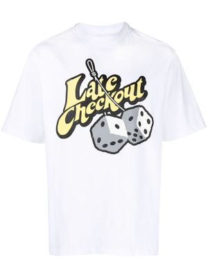 Late Checkout flocked-logo crew-neck T-shirt - White