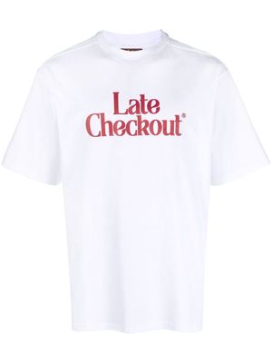 Late Checkout flocked-logo mock-neck T-shirt - White