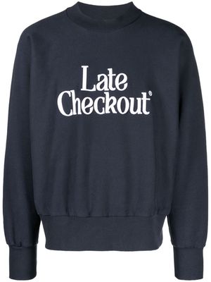 Late Checkout logo-embossed cotton sweatshirt - Blue