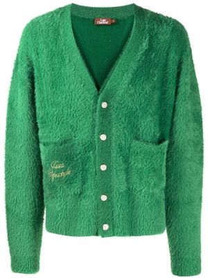 Late Checkout logo-embroidered fuzzy cardigan - Green