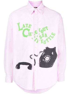 Late Checkout logo-embroidered long-sleeve shirt - Pink
