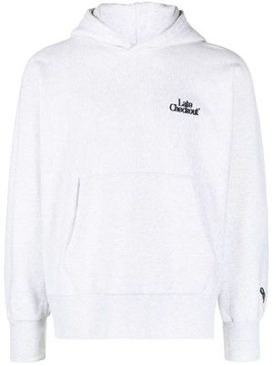 Late Checkout logo-embroidered mélange-effect hoodie - Grey