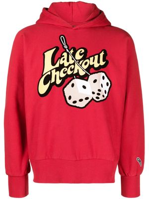 Late Checkout logo-patch felted cotton hoodie - Red