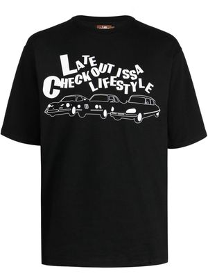 Late Checkout logo-print cotton T-shirt - Black