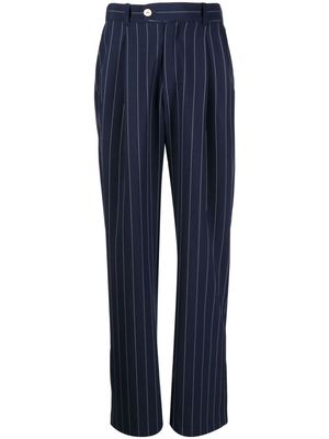 Late Checkout pinstripe-pattern virgin wool trousers - Blue