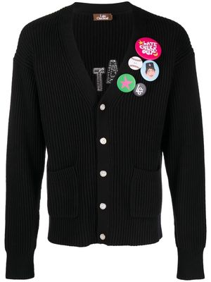 Late Checkout rear appliqué-logo knitted cardigan - Black