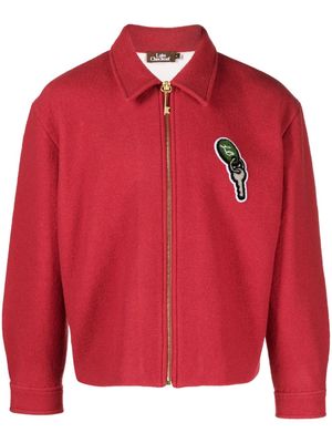 Late Checkout slogan-patch felted shirt jacket - Red