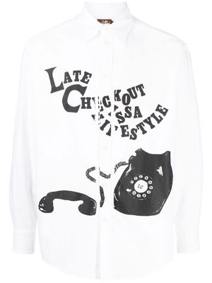 Late Checkout telephone-print cotton shirt - White