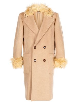 Late Checkout wool double-breasted coat - Brown