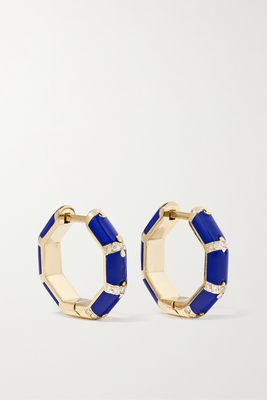 L'Atelier Nawbar - Bamboo 18-karat Gold, Lapis Lazuli And Diamond Hoop Earrings - one size