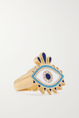 L'Atelier Nawbar - Queen Eye 18-karat Gold, Enamel And Diamond Pinky Ring - 3