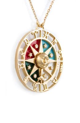 L'Atelier Nawbar Zodiac Wheel Pendant Necklace in Yellow Gold Multi