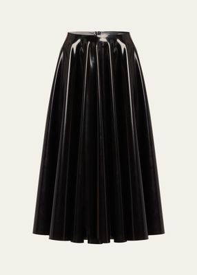 Latex Flared Midi Skirt