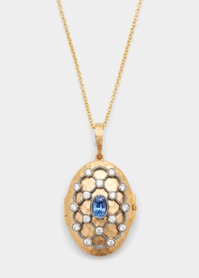 Lattice Locket Necklace with Blue Sapphire and Diamonds