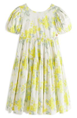 Laura Ashley Apple Blossom Print Seersucker Dress in Yellow