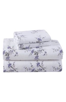 Laura Ashley Jessika Flannel 4-Piece Purple Floral Cotton Full Sheet Set in Periwinkle