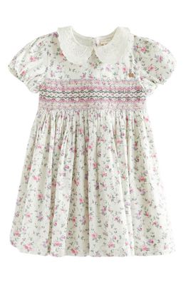 Laura Ashley Kids' Floral Smocked Cotton Dress in Ivory/Lilac Floral