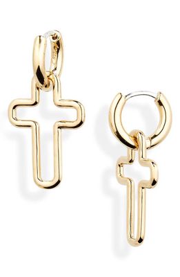 Laura Lombardi Mini Madda Cross Charm Huggie Hoop Earrings in Brass 