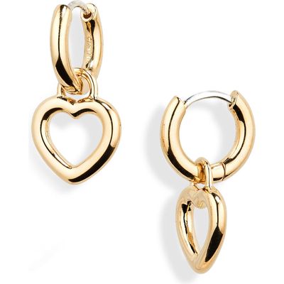 Laura Lombardi Mini Teresa Heart Charm Huggie Hoop Earrings in Brass 