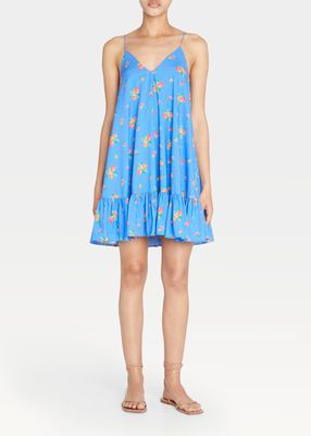 Laurel Floral V-Neck Ruffle-Hem Mini Dress