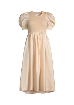 Laurel Rib-Knit & Woven Midi-Dress