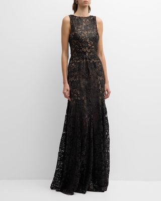 Laurel Sleeveless Floral Lace A-Line Gown