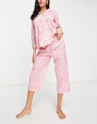 Lauren by Ralph Lauren notch collar capri pajama set in pink paisley