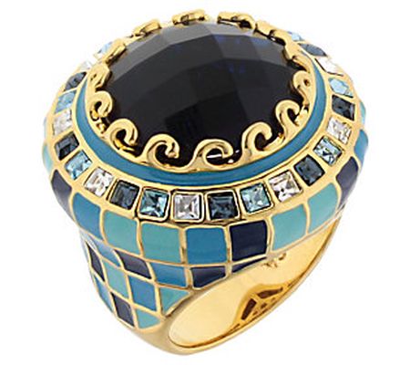 Lauren G Adams Goldtone Checkerboard Enamel Coc ktail Ring