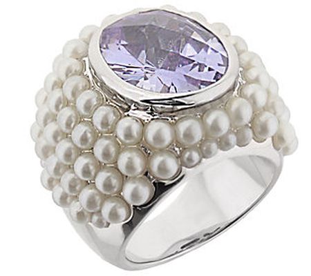 Lauren G Adams Silvertone Cultured Pearl Cluste r Cocktail Rin