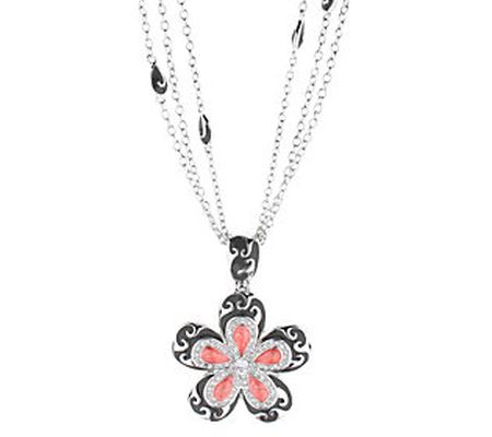 Lauren G Adams Silvertone Enamel Flower Pendant with Chain