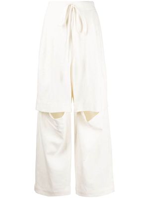Lauren Manoogian textured split linen-cotton track pants - White