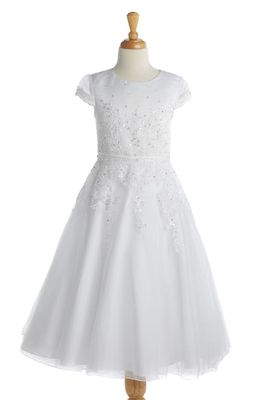 Lauren Marie Kids' Cap Sleeve First Communion Dress in White