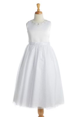 Lauren Marie Kids' First Communion Beaded Sequin Dress in White