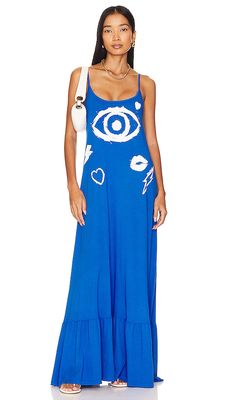 Lauren Moshi Beatrix Painted Evil Eye Dress in Blue