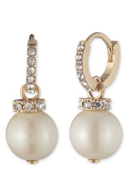 Lauren Pavé Imitation Pearl Huggie Hoop Earrings in White
