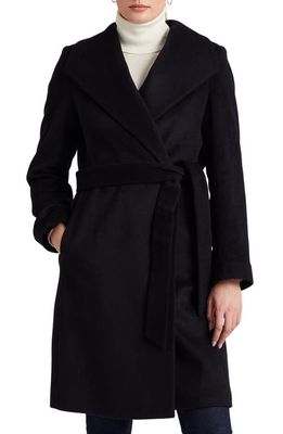 Lauren Ralph Lauren Belted Wool Blend Wrap Coat in Regal Navy