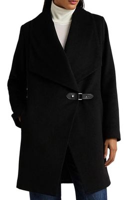 Lauren Ralph Lauren Buckle Front Wool Blend Coat in Black
