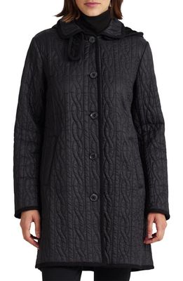 Lauren Ralph Lauren Cable Quilted Coat with Removable Hood in Black