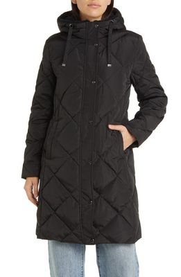 Lauren Ralph Lauren Diamond Quilted Hooded Long Puffer Coat in Black