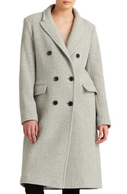 Lauren Ralph Lauren Double Breasted Wool Blend Maxi Coat in Light Grey Herringbone