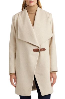 Lauren Ralph Lauren Drape Lapel Wool Blend Coat in Cream/Beige